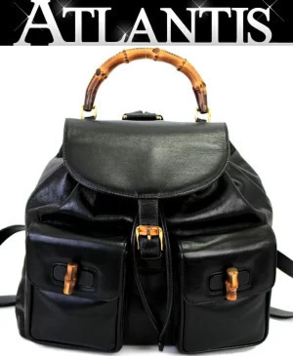 Gucci Bamboo Backpack Rucksack Daybag Black Leather